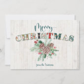 Cute Rustic Floral Merry kerst Typografie Feestdagenkaart (Voorkant)