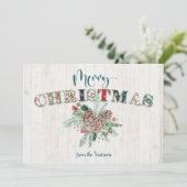Cute Rustic Floral Merry kerst Typografie Feestdagenkaart (Staand voorkant)