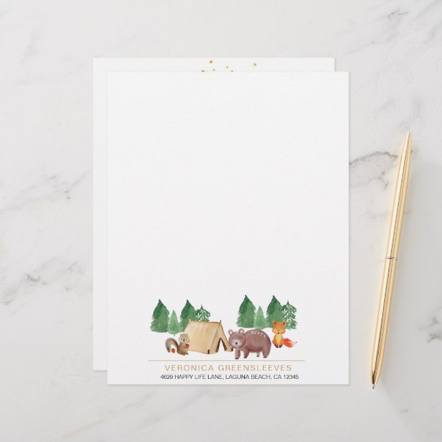 Cute Rustic Forest Woodland Animal Briefhoofd (Voorkant / Achterkant in situ)