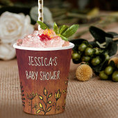 Cute Rustic Gold Floral Custom Name Baby shower Papieren Bekers