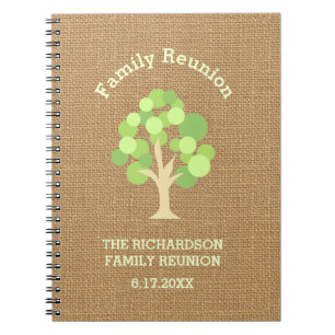 Cute Rustic Green Tree and Burlap Family Reunion Notitieboek