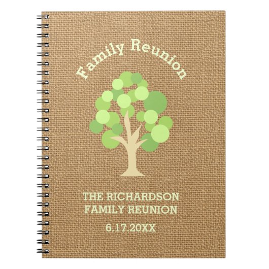 Cute Rustic Green Tree and Burlap Family Reunion Notitieboek (Voorkant)