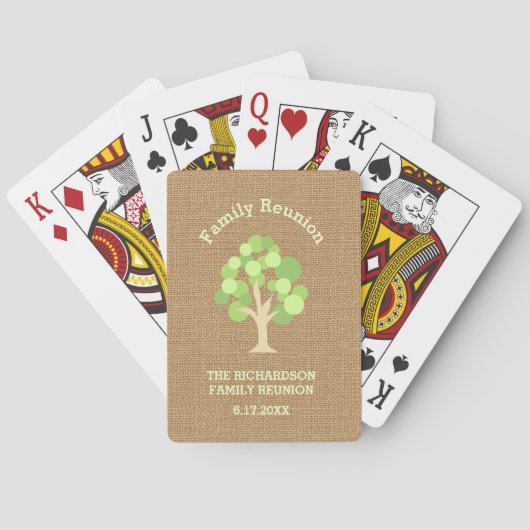 Cute Rustic Green Tree and Burlap Family Reunion Pokerkaarten (Achterkant)