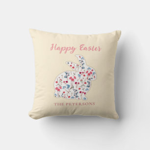 Cute Rustic Happy Paast Flower Rabbit Pink Pset Kussen