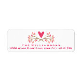 Cute Rustic Heart en Floral Berries gepersonalisee Etiket (Voorkant)