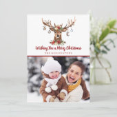 Cute Rustic Kerstmis Deer Ornamenten Holiday Foto Feestdagenkaart (Staand voorkant)