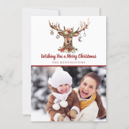 Cute Rustic Kerstmis Deer Ornamenten Holiday Foto Feestdagenkaart