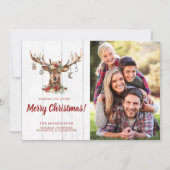Cute Rustic Kerstmis Deer Ornamenten Holiday Foto Feestdagenkaart (Voorkant)