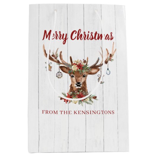 Cute Rustic Kerstmis Deer Ornamenten Holiday Medium Cadeauzakje (Voorkant)