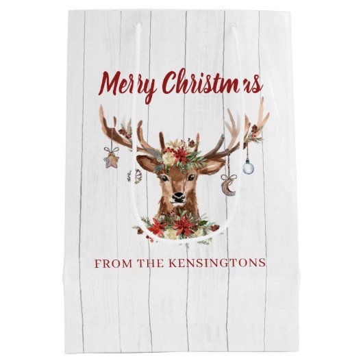 Cute Rustic Kerstmis Deer Ornamenten Holiday Medium Cadeauzakje (Achterkant)