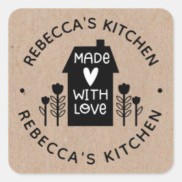 Cute Rustic Kraft Paper Homemade with Love Vierkante Sticker
