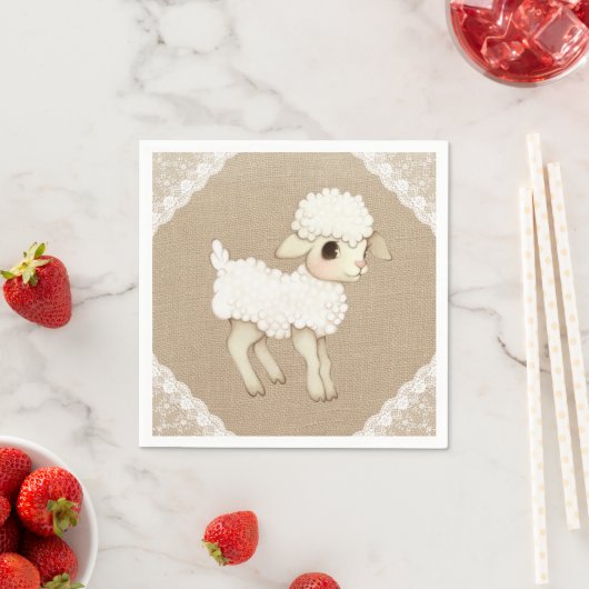 Cute Rustic Lamb Baby shower Paper Napkin Servet (Insitu)