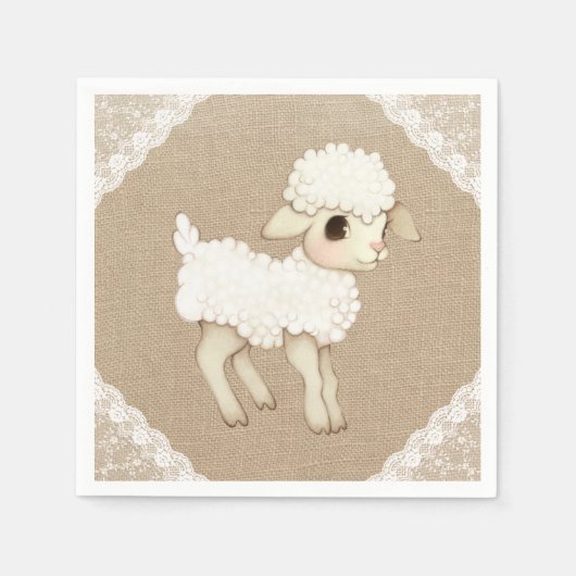 Cute Rustic Lamb Baby shower Paper Napkin Servet (Voorkant)
