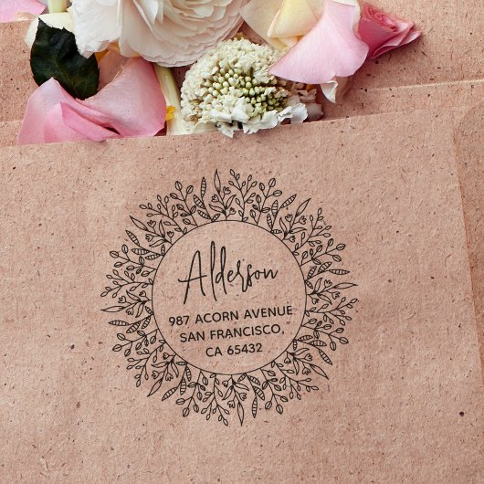 Cute Rustic Laurel Foliage Circular Return Address Zelfinktende Stempel