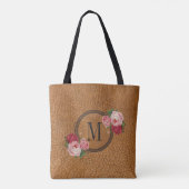Cute Rustic Leather Kijk  Floral Monogram Tote Bag (Achterkant)