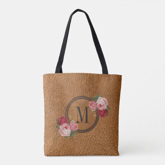Cute Rustic Leather Kijk  Floral Monogram Tote Bag (Achterkant)