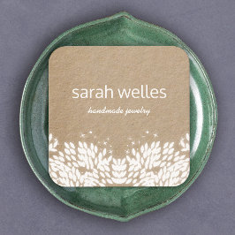 Cute Rustic Leaves Creative Designer Kraft Square Vierkante Visitekaartje
