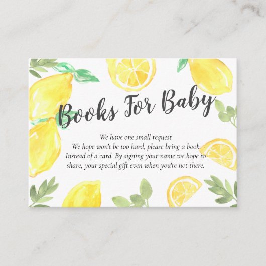 Cute rustic lemon baby shower books for baby card informatiekaartje (Voorkant)