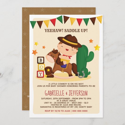Cute Rustic Little Cowboy Baby shower Theme Kaart (Voorkant / Achterkant)