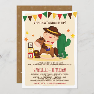 Cute Rustic Little Cowboy Baby shower Theme Kaart