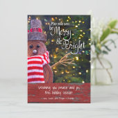 Cute Rustic Log Snowman Days zijn Merry Bright Quo Feestdagenkaart (Staand voorkant)