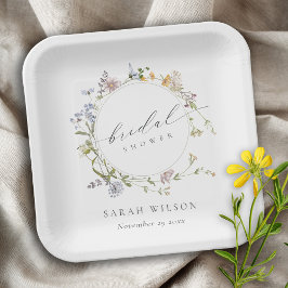 Cute Rustic Meadow Floral Wreate Vrijgezellenfeest Papieren Bordje