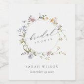 Cute Rustic Meadow Floral Wreate Vrijgezellenfeest Wijn Etiket (Enkel label)