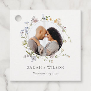 Cute Rustic Meadow Floral Wreath Photo Wedding Bedankjes Labels