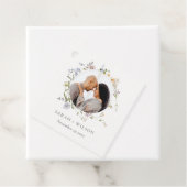 Cute Rustic Meadow Floral Wreath Photo Wedding Bedankjes Labels (In situ)