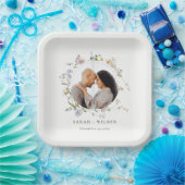 Cute Rustic Meadow Floral Wreath Photo Wedding Papieren Bordje (Feest)