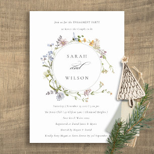 Cute Rustic Meadow Floral Wreath Verloving Invite Bedankkaart