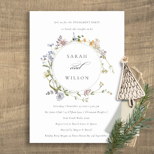 Cute Rustic Meadow Floral Wreath Verloving Invite Bedankkaart