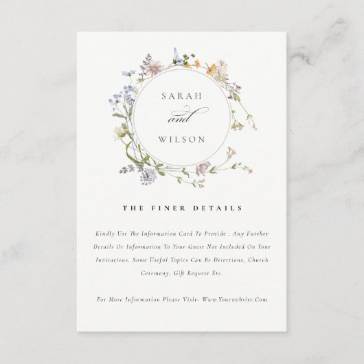Cute Rustic Meadow Floral Wreath Weddenschap Detai Informatiekaartje (Voorkant)