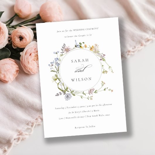 Cute Rustic Meadow Floral Wreath Wedding Invite Bedankkaart