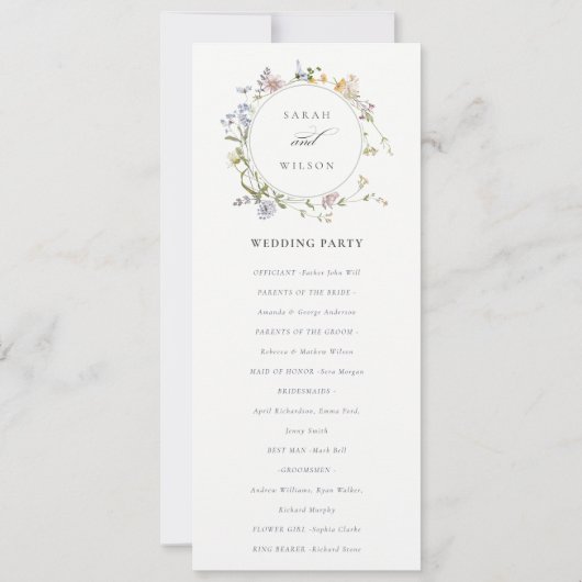 Cute Rustic Meadow Floral Wreath Wedding Programme Kaart (Achterkant)