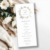 Cute Rustic Meadow Floral Wreath Wedding Programme Kaart
