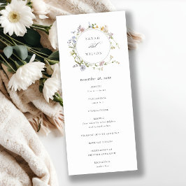 Cute Rustic Meadow Floral Wreath Wedding Programme Kaart