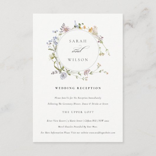 Cute Rustic Meadow Floral Wreath Wedding Reception Informatiekaartje (Voorkant)