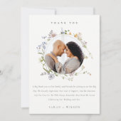 Cute Rustic Meadow Floral Wreath Weduwfoto Bedankkaart (Voorkant)