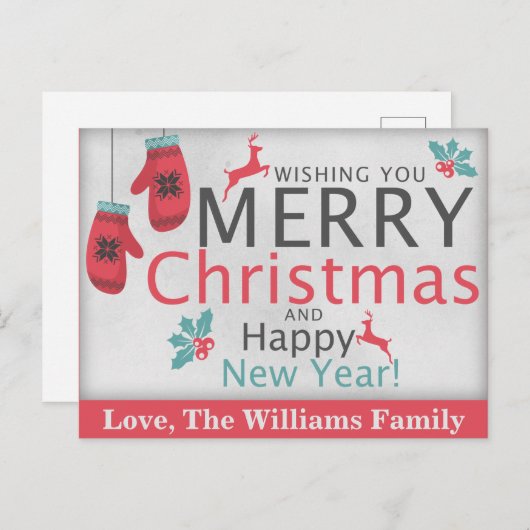 Cute Rustic Merry Happy Nieuwjaar Feestdagenkaart (Voorkant / Achterkant)