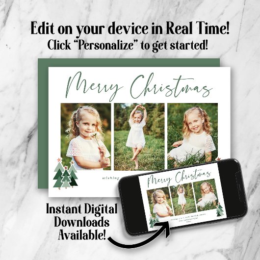 Cute Rustic Modern Merry Kerstmis 3 Feestdagenkaart