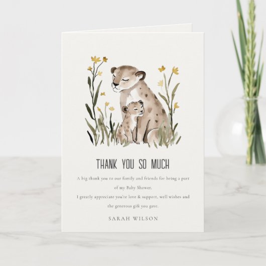 Cute Rustic Mum and Baby Tiger Foliage Baby Shower Bedankkaart (Voorkant)