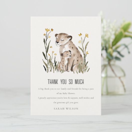 Cute Rustic Mum and Baby Tiger Foliage Baby Shower Bedankkaart (Staand voorkant)