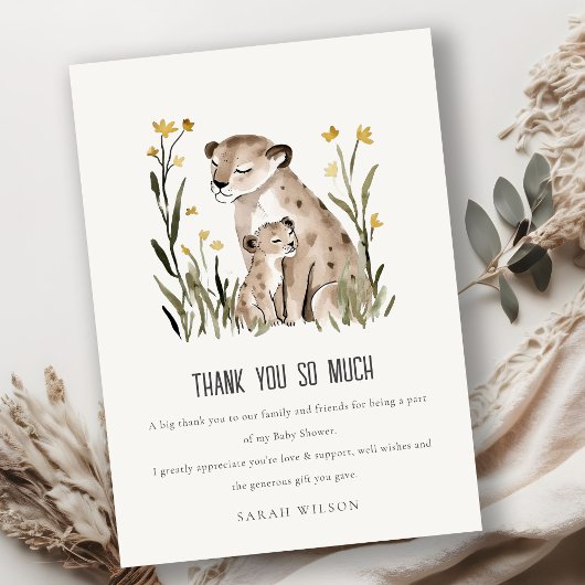 Cute Rustic Mum and Baby Tiger Foliage Baby Shower Bedankkaart