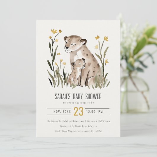 Cute Rustic Mum and Baby Tiger Foliage Baby Shower Kaart (Staand voorkant)