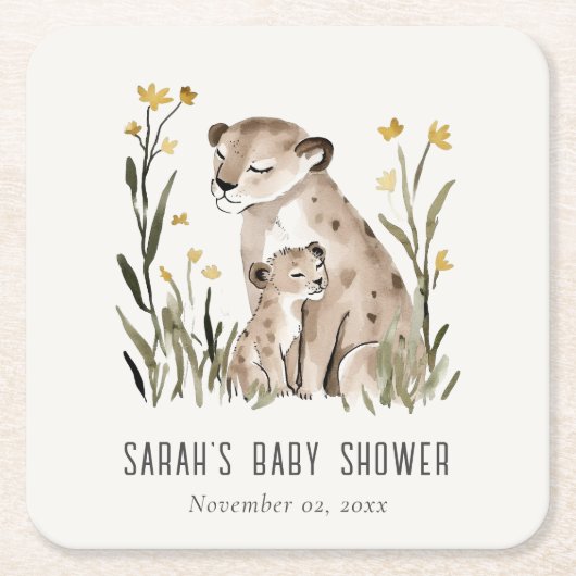 Cute Rustic Mum and Baby Tiger Foliage Baby Shower Kartonnen Onderzetters (Voorkant)