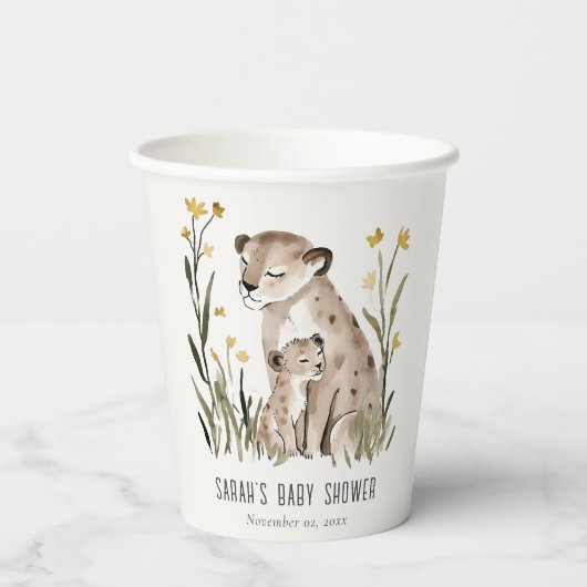 Cute Rustic Mum and Baby Tiger Foliage Baby Shower Papieren Bekers (Achterkant)