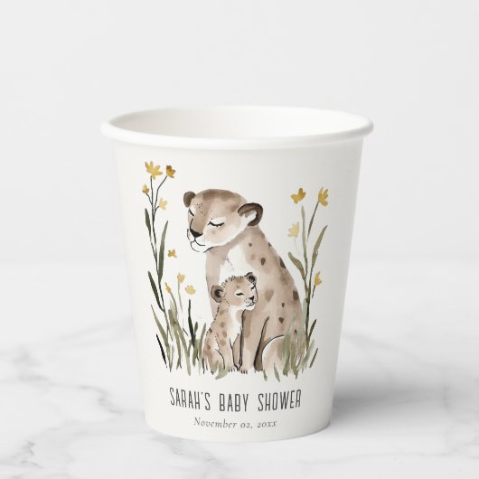 Cute Rustic Mum and Baby Tiger Foliage Baby Shower Papieren Bekers (Voorkant)
