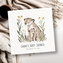 Cute Rustic Mum and Baby Tiger Foliage Baby Shower Servet