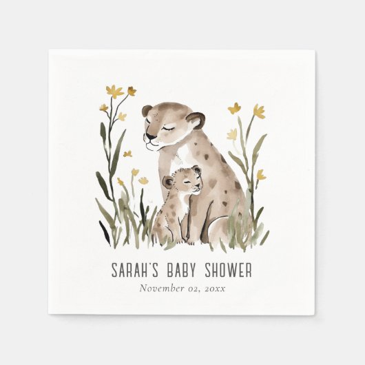 Cute Rustic Mum and Baby Tiger Foliage Baby Shower Servet (Voorkant)